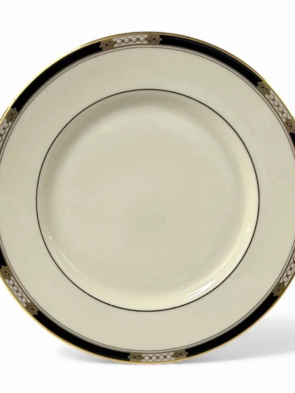 Lenox Hancock Salad Plates Set of 6 8.5” Black 24K Gold USA Bone China Vintage